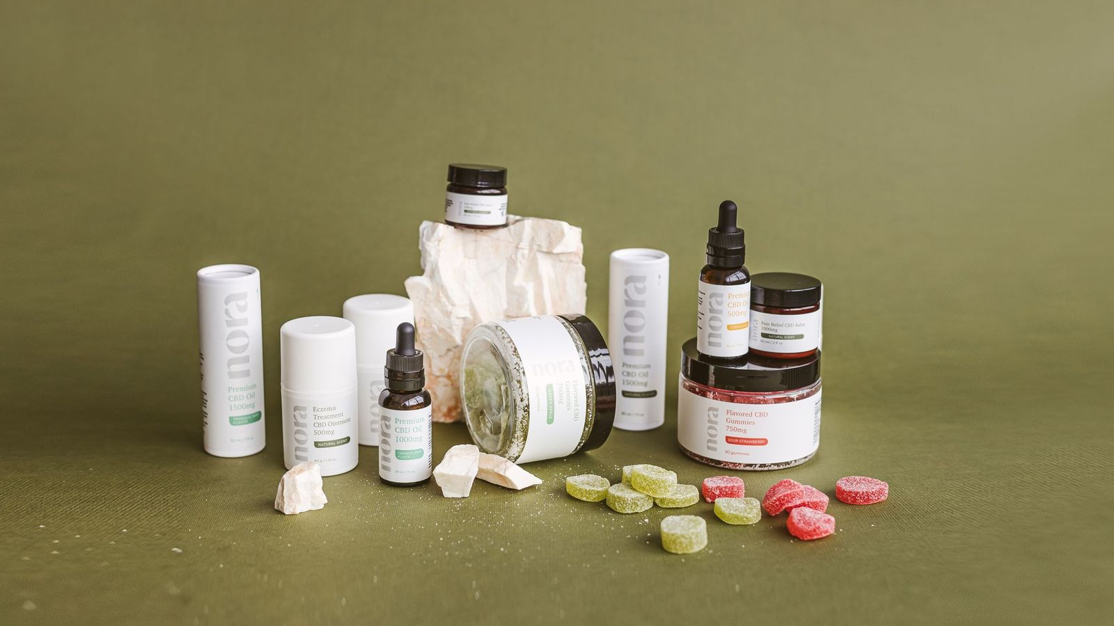 Range of CBD products photographed for an ecommerce website