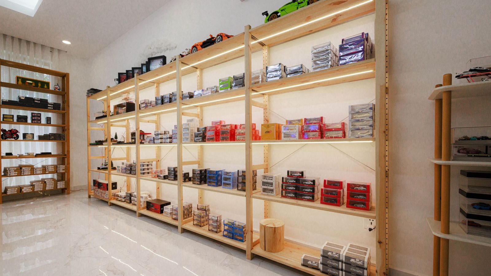Interior of a modern vape shop with shelves of e-liquid